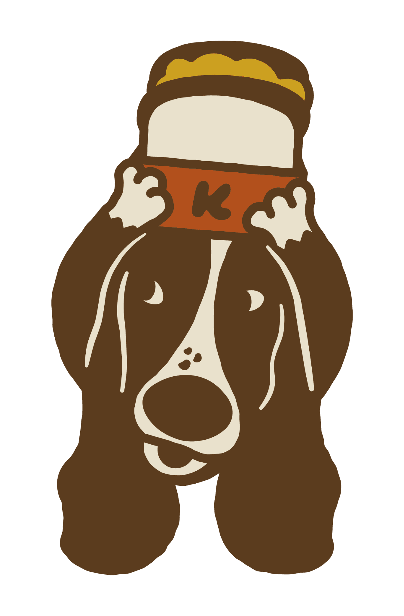 K-STREET mascot waving goodbye with a toast on its head