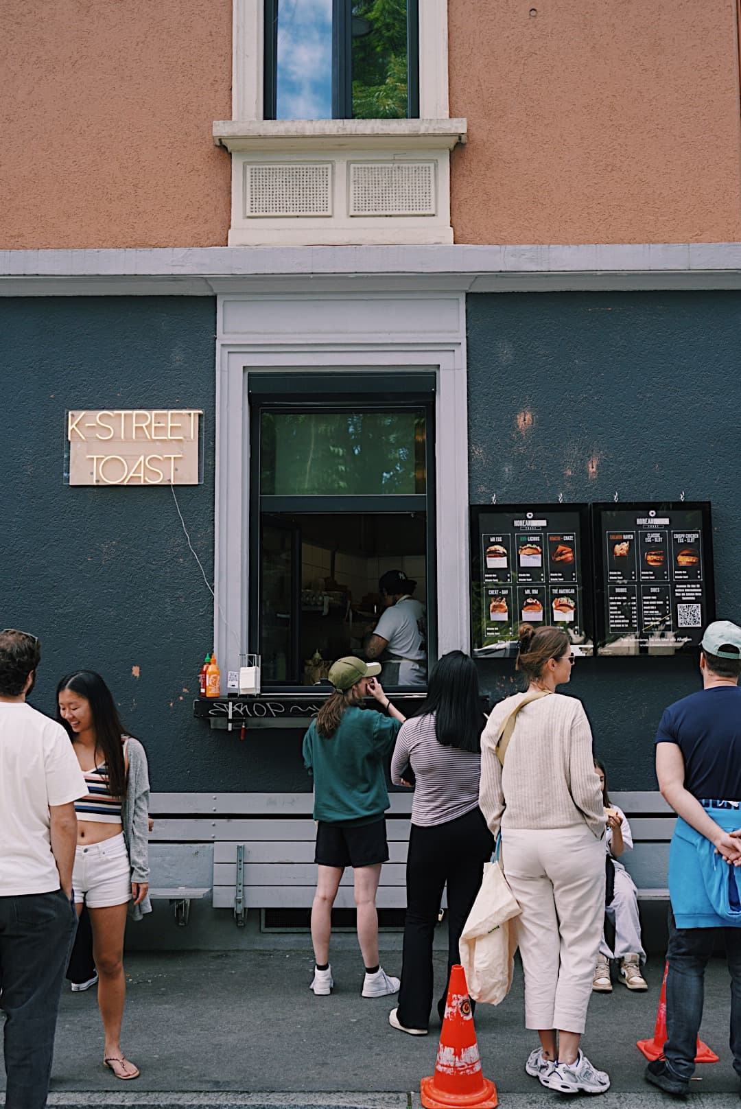 The K-STREET takeout window at Ankerstrasse 65 with customers outside