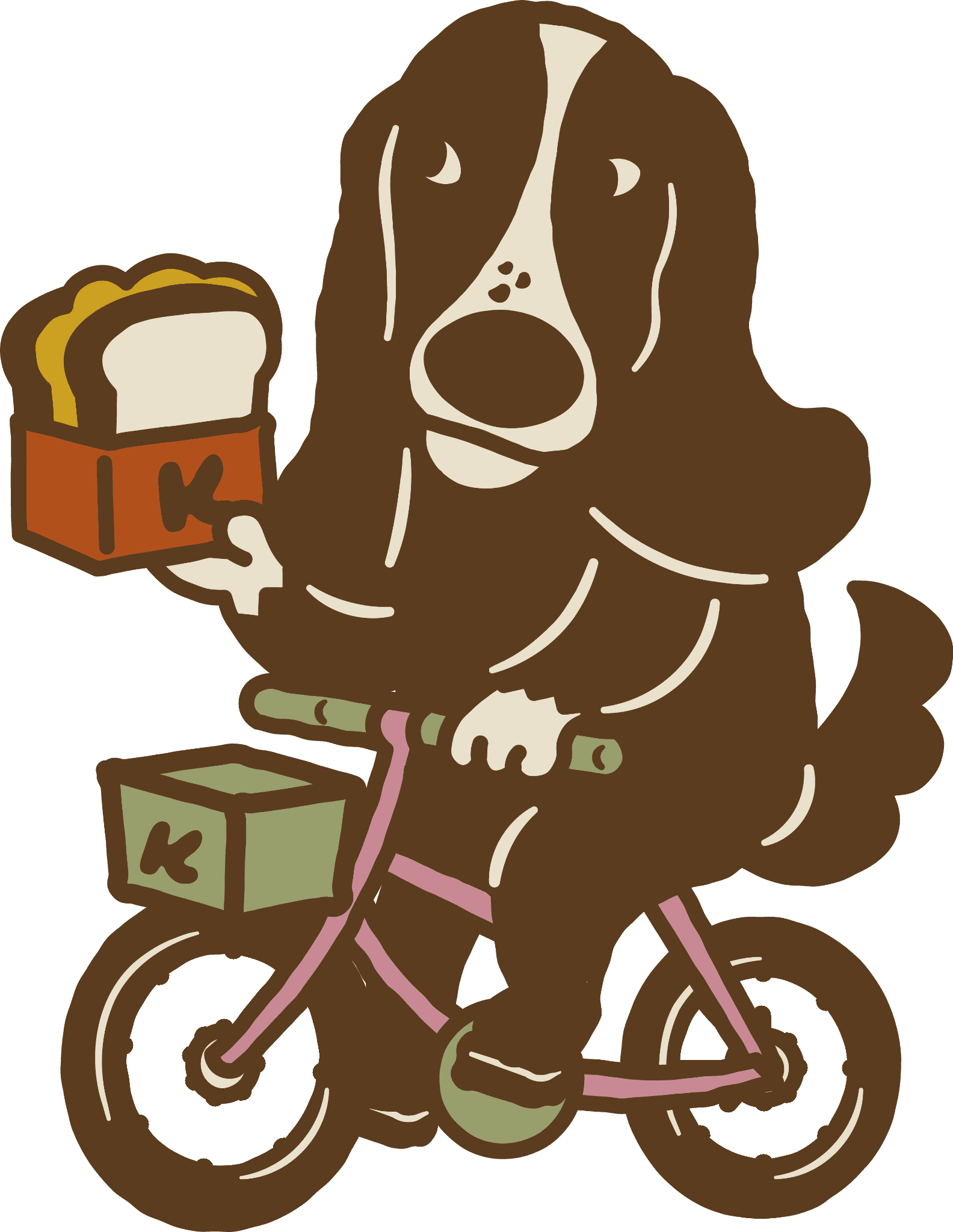 K-STREET mascot riding a delivery bicycle with a toast in hand