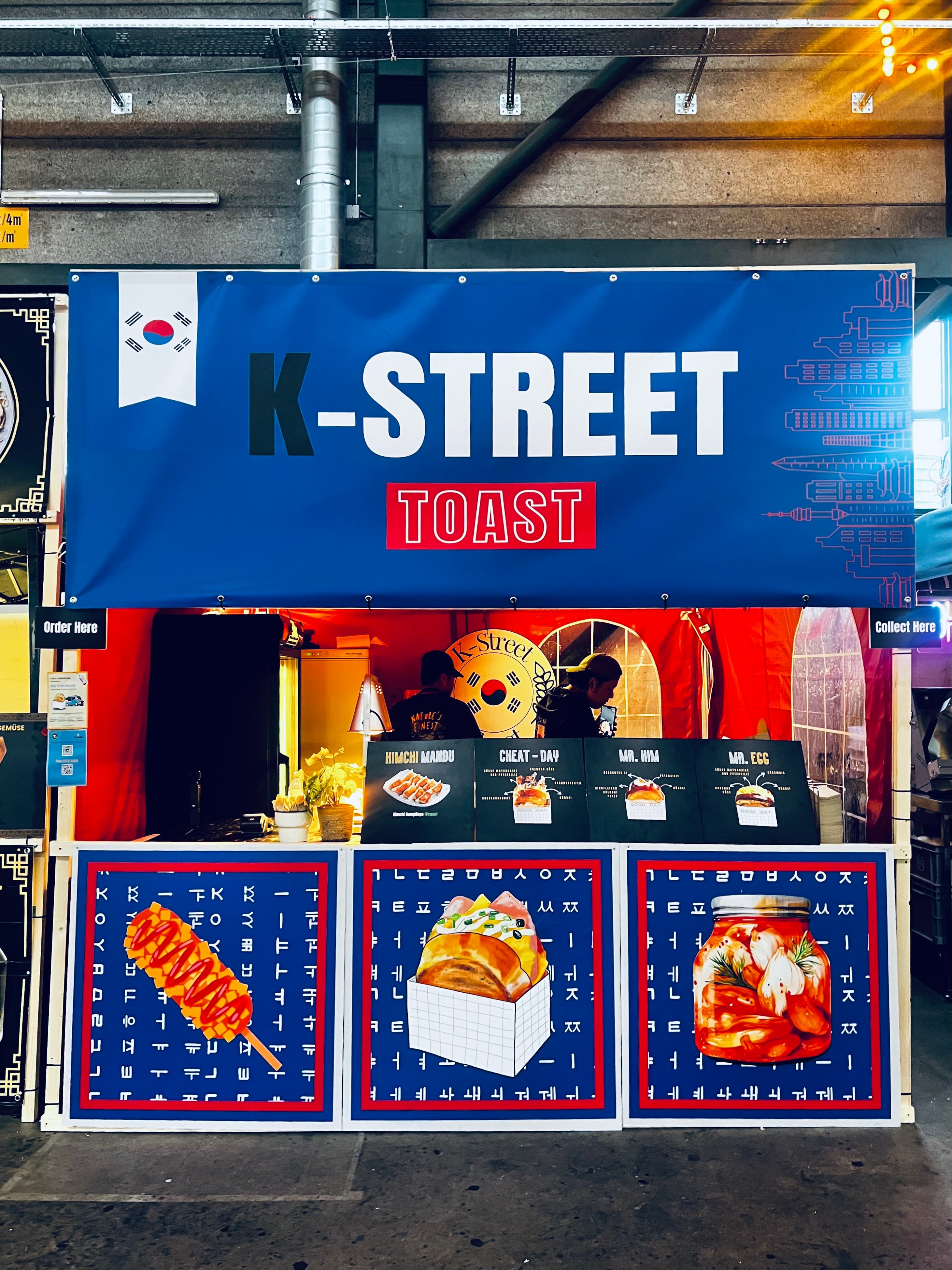 K-STREET Toast stall with its blue banner at an indoor market